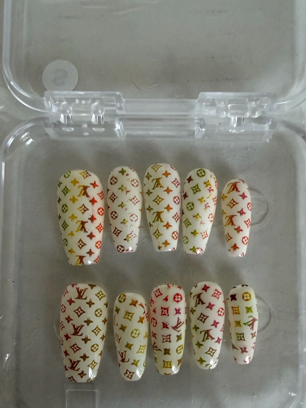 Custom Made Multi-Color Luxury White LV  Press-On Nail Set NIB